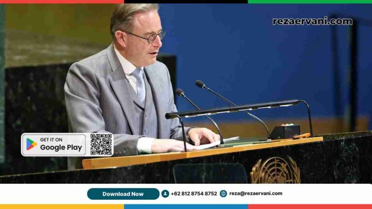 Belgium's Prime Minister Bart De Wever speaks during a United Nations Summit on Palestinians at UN headquarters. / AFP